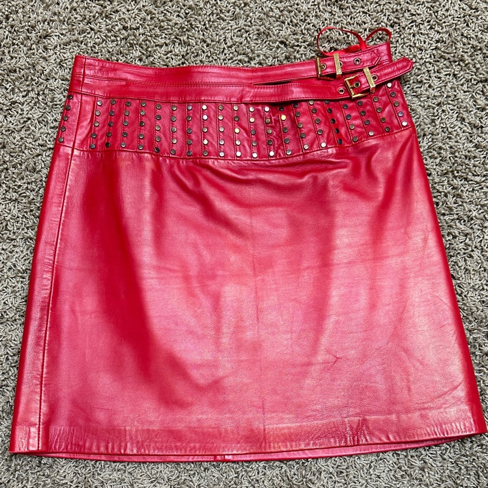 Cache Vibrant Red Studded Mini Skirt